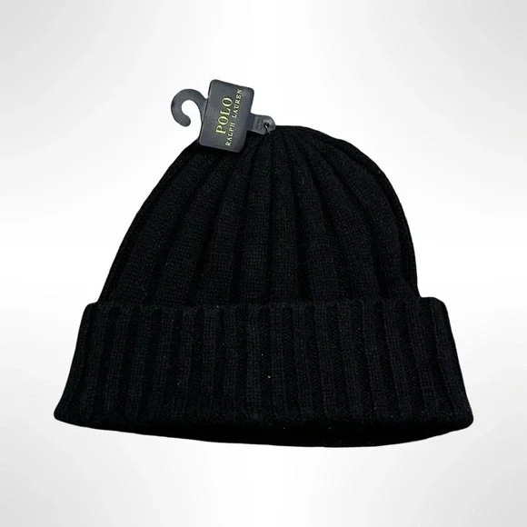 Polo Ralph Lauren Black Ribbed Beanie Hat Multi-Color Pony Wool Blend PP0054 NWT - Picture 2 of 5